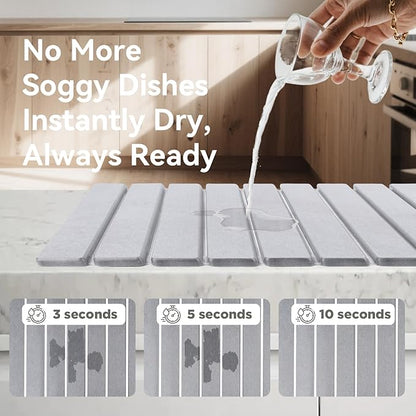 Stone Drying Mat for Kitchen Counter, 24"(L)×16"(W), Drying Matt Kitchen Counter, Quick Dry Stone Dishes Mats, Foldable Diatomaceous Earth Mat (Dove Gray) - Image 3