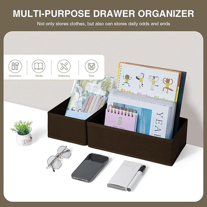 DIMJ Drawer Organizer Clothes, Underwear Drawer Organizer, Set of 4 Foldable Closet Drawer Bins, Fabric Drawer Dividers for Baby Clothes, Socks, Belt, Tie (Brown) - Image 6