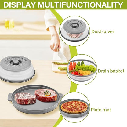 2 Pack Microwave Splatter Cover for Food with Anti-scald Base Plate,Large Plastic & Silicone Vented Avoid Scalding Collapsible Guard Lid,Kitchen Essential Gadgets for Meal Prep-10.7 Inch - Image 4