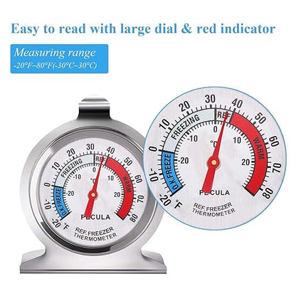 4PACK Refrigerator Thermometer -30-30 deg C/-20-80 deg F, Classic Fridge Thermometer Large Dial with Red Indicator Thermometer for Freezer Refrigerator Cooler
