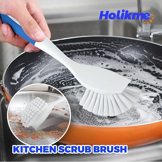 Holikme Cleaning Brush Set, Scouring Pad for Cleaning, Groove Gap Brushes for Pot, Pan, Kitchen Sink, Wire Brushes (Azul) - Image 2
