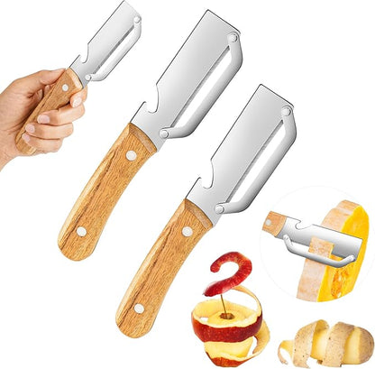 Multi-Functional Vegetable Peeler for Kitchen, 2026 New Zero Snag Wooden Kitchen Tool Ergonomic Design with Wooden Handle and Bottle Opener, Suitable for Fruits and Vegetables(2PCS)