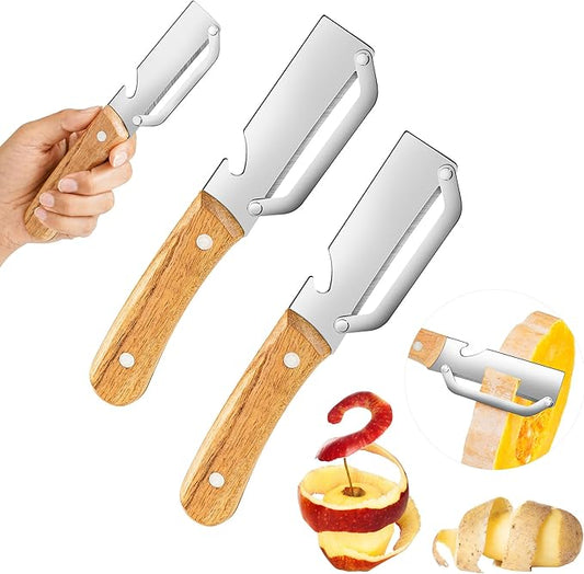 Multi-Functional Vegetable Peeler for Kitchen, 2026 New Zero Snag Wooden Kitchen Tool Ergonomic Design with Wooden Handle and Bottle Opener, Suitable for Fruits and Vegetables(2PCS)