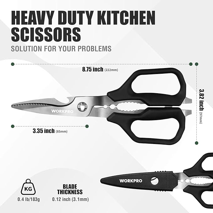 WORKPRO Kitchen Scissors, All Purpose Kitchen Shears with Detachable Stainless Steel Blades, Titanium Coated for Easy Cleaning, Heavy Duty for Meat, Fish, Nuts, Vegetables, Protective Cover Included - Image 2