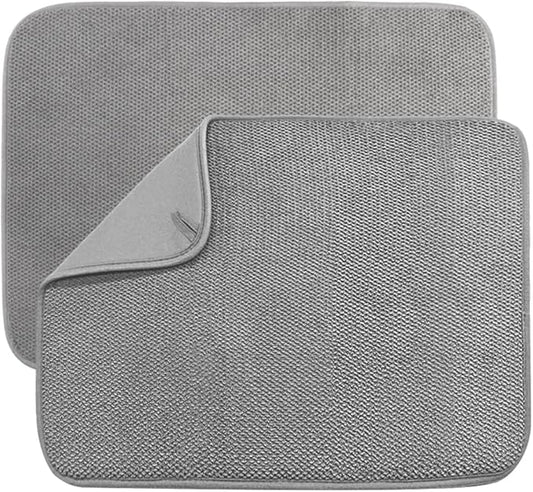 2 Pack Microfiber Dish Drying Mat,Absorbent Dish Drainer Kitchen Counter,Super Absorbent Dish Drying Pads 20×15 Inch Grey by Meirrnyyu