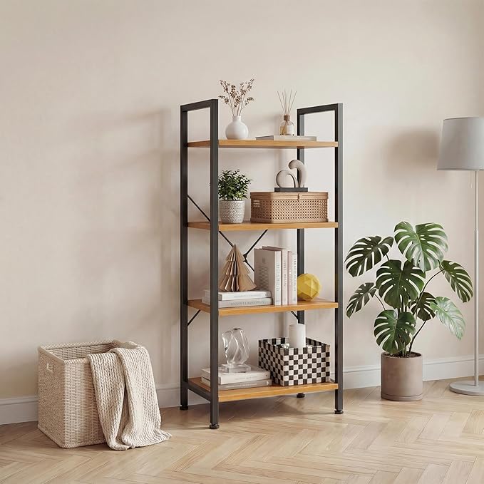 DUMOS 4 Tiers Bookshelf, Classical Book Shelf, Tall Display Shelves in Living Room/Home/Office, Storage Organizer for CDs/Books/Movies, Wood - Image 7