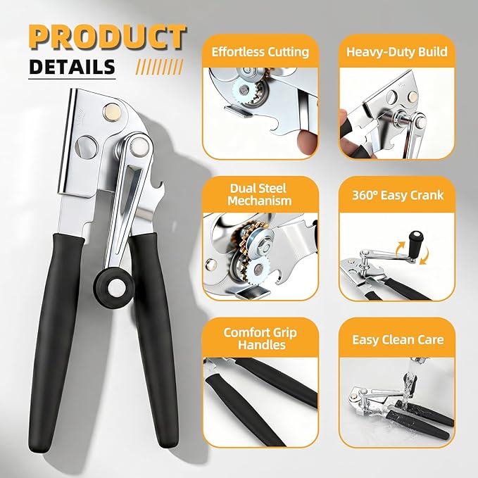 Manual Can Opener,Easy-Grip Hand Crank Can Opener for Seniors & Arthritis - Ergonomic Manual Opener, Heavy Duty for Large Cans, Safe & Comfortable Use at Home or Restaurant - Image 3