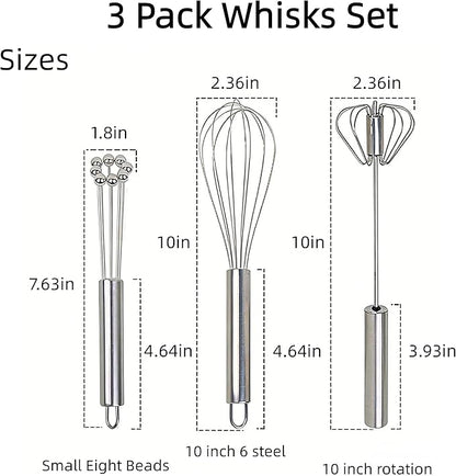 3 Packs Stainless Steel Whisk Set-Whisks for Cooking Non Scratch,Hand Push Rotary Whisk Blender,Balloon Whisk Kitchen Wisk Wire Whisks for Cooking,Whisking, Blending,Beating and Stirring - Image 8