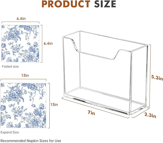 Kordory Acrylic Napkin Holder for Table, Clear Plastic Vertical Napkins Holders, Modern Square Paper Napkin Holders for Kitchen, Dinner Table Guest Napkin Holder for Home, Hotel, Restaurant, Bar