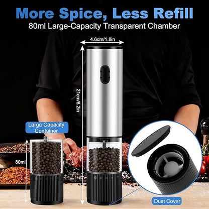 2 Pack Electric Salt and Pepper Grinder Set, Salt and Pepper Shakers with LED Light, USB C Dual Charging Base, Adjustable Coarseness, One-Hand Operation, Large Capacity for Kitchen, Dining & BBQ