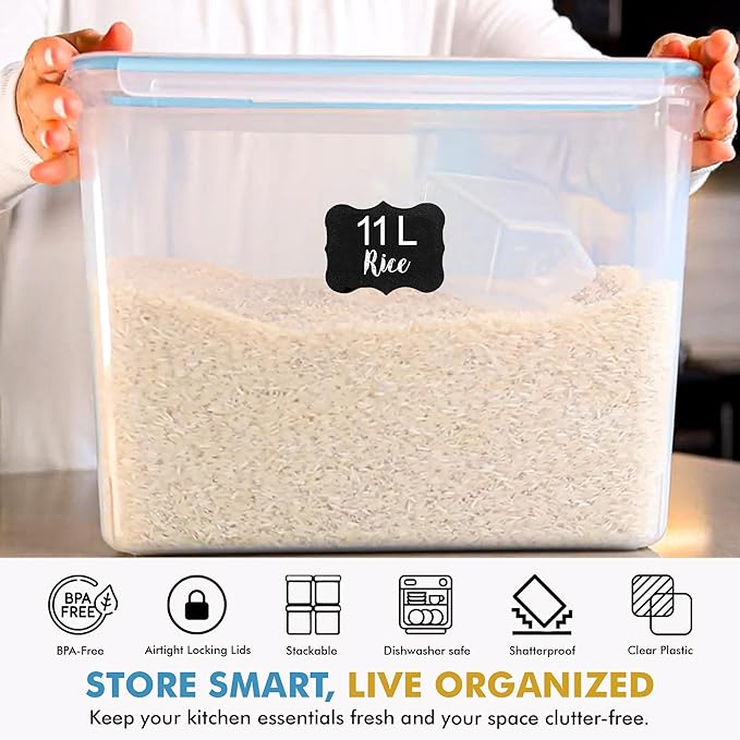 Shazo 2 PC (11L | 372 oz) Flour Sugar Storage Containers with Easy Carry Handle - Plastic Extra Large Food Storage Containers with Lids for Rice Cereal, BPA Free & Airtight Kitchen Pantry Organization - Image 8