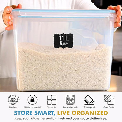 Shazo 2 PC (11L | 372 oz) Flour Sugar Storage Containers with Easy Carry Handle - Plastic Extra Large Food Storage Containers with Lids for Rice Cereal, BPA Free & Airtight Kitchen Pantry Organization - Image 8