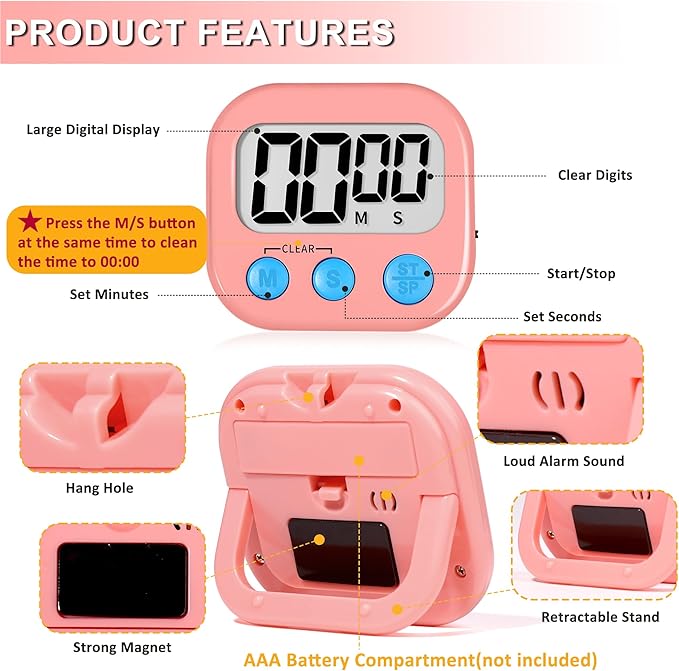 ZILLEEN Classroom Timer for Kids Teachers 2 Pack Digital Timers, White & Pink - Image 7