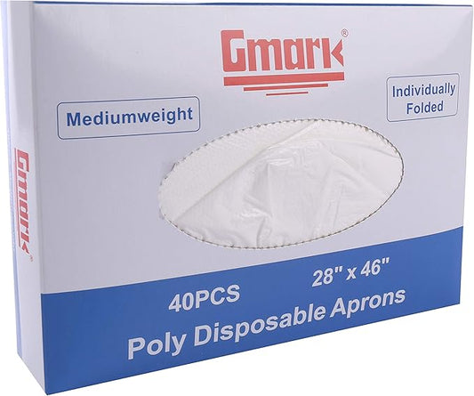 Gmark Poly Apron Individual Wrapped, Medium Weight, Disposable Polyethylene PE Aprons Waterproof, Food, Cooking 100pcs GM0002 by Gmark