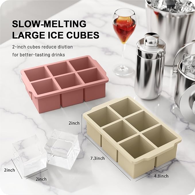 VLM 3 Packs Large Ice Cube Molds with Stackable Lid,Silicone Ice Cube Tray for Freezer,Big Square Ice Tray for Whiskey,Cocktails,Bourbon and Soups (Set 3) - Image 2