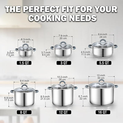 Cook N Home 5.5-Quart Sauce Pot Stainless Steel Stockpot with Glass Lid, Basics Saucier Casserole Stock Pot, Stay-Cool Silicone Handles - Image 2