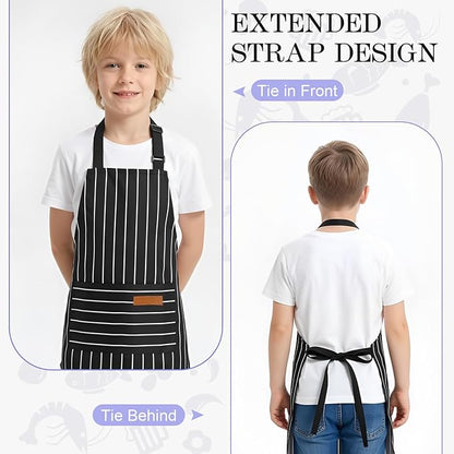 2 Pack Stripes Kids Apron, Kids Cooking Aprons with 2 Pockets, Cute Aprons for Cooking for Boys and Girls