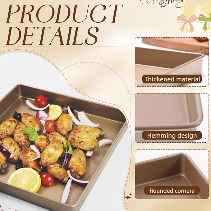 11 Inch Square Cake Pan, 2 Inch Deep Baking Pan Nonstick Cookie Sheet Brownie Cake Pa Toaster Oven Pans Bakeware, Easy Clean & Food Safe - Send Goods From Local Warehouse