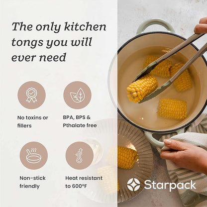 Starpack 'Get a Grip' Silicone Kitchen Tongs for Cooking 12 Inch - BBQ Silicone Tongs for Grill Heat Resistant to 600°F - Stainless Steel Utensils with Non Stick Rubber Tips for Serving Food - Image 2