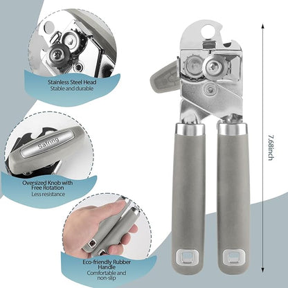 Safring Can Opener Manual, Heavy Duty Handheld Strong Can Opener with Soft Touch Handle, Sharp Blade Smooth Edge, Can Openers with Multifunctional Bottle Opener, Gray - Image 2