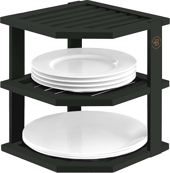 Bambüsi Plate Organizer for Cabinet - Corner Cabinet Organizer and Kitchen Cabinet Organizer Shelf, Kitchen Countertop Organizer for Plates, Dishes and Bowls, Space Saving Corner Rack, Black by Bamb%C3%BCsi