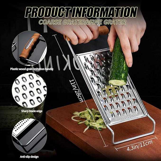 2 Pack Cheese Grater Handheld,Stainless Steel Zester Set of 2, Kitchen Flat Handheld Grater For Potato, Vegetable Chocolate, Spices,Carrot, Butter,Parmesan Cheese（Coarse Grater&Fine Grater） - Image 4