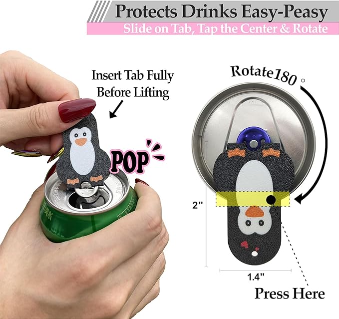 Soda Can Tab Opener Mini Soda Can Cover Easy Tab Opener and Drink Protector Cute Beverage Barricade Soda Protector for Beer,Coke,Aluminum Cans at Party,BBQ, Beach(Penguin)