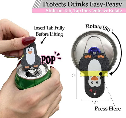 Soda Can Tab Opener Mini Soda Can Cover Easy Tab Opener and Drink Protector Cute Beverage Barricade Soda Protector for Beer,Coke,Aluminum Cans at Party,BBQ, Beach(Penguin)
