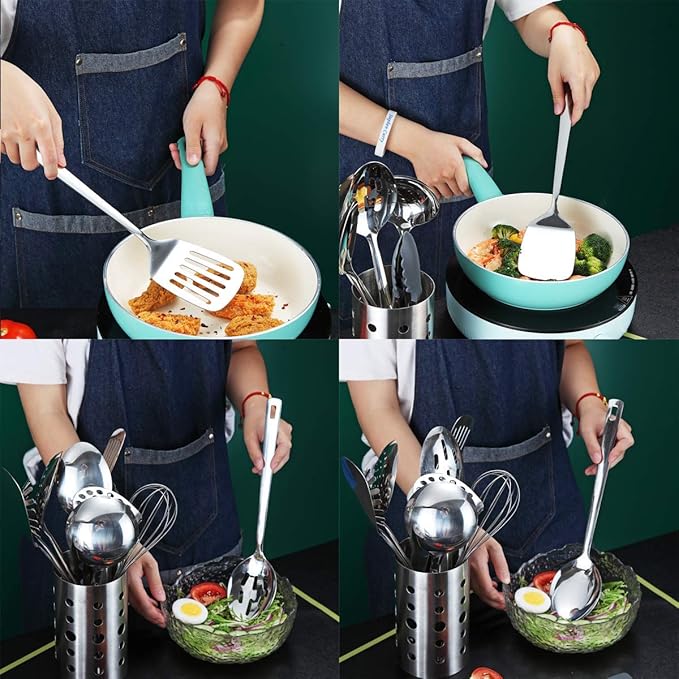 Cooking Spoon, Berglander 6 Pieces Spatula Set Stainless Steel, Metal Spatula, Serving Spoon, Kitchen Tools Set Non-Stick And Heat Resistant, Dishwasher Safe, Easy to Clean (6 Packs) - Image 6