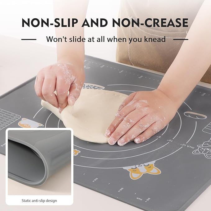 Ourokhome Silicone Baking Mat Sheet and Pastry Dough Cutter, 0.5 Inch Thick 20'' X 16" BPA free Silicone Rolling Mat, Non-Stick and Anti-Slip, Dishwasher Safe (Gray) - Image 4