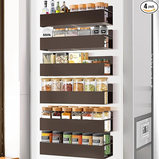 SMRCAD Magnetic Spice Rack for Refrigerator, 6pack Magnetic Shelf for Fridge Space Saving Seasoning Organizer for Kitchen storage Any Metal Surface No Drilling Needed (6pack-Bronze) by SMRCAD