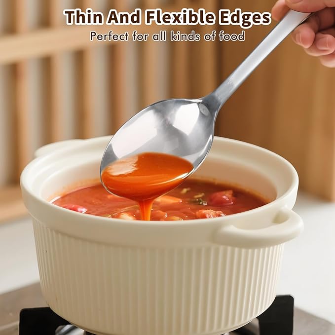 2 Pcs Stainless Steel Cooking Spoons Set, Solid & Slotted Metal Serving Spoons, Heavy Duty Sturdy Large Soup Ladle, High Heat Resistant Kitchen Cooking Utensils for Mixing, Stirring, Easy to Clean - Image 7