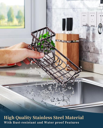Consumest Sink Caddy Kitchen Organizer, Sponge Holder for Kitchen Sink with Removable Drip Tray for Countertop Dish Soap Holder Dispenser Brush Holder, 304 Stainless Steel - Bronze - Image 6