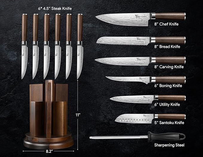 SYOKAMI 2026 Upgrade Knife Set 14 Piece Japanese Style Kitchen Knife Set With 360° Rotatable Magnetic Block, Sharp High Carbon Stainless Steel Knives Sets with Steak Knives and Sharpener, Gift for Mom - Image 6