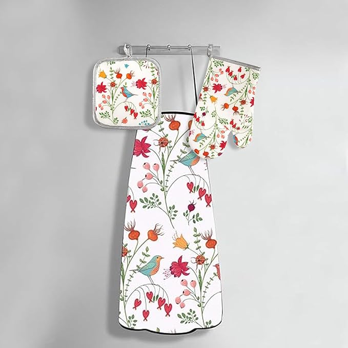 3 Pcs Kitchen Stuff,Kitchen Oven Mitts and Pot Holders Sets with Cooking Kitchen Aprons for Women, Kitchen Accessories Gifts for Women
