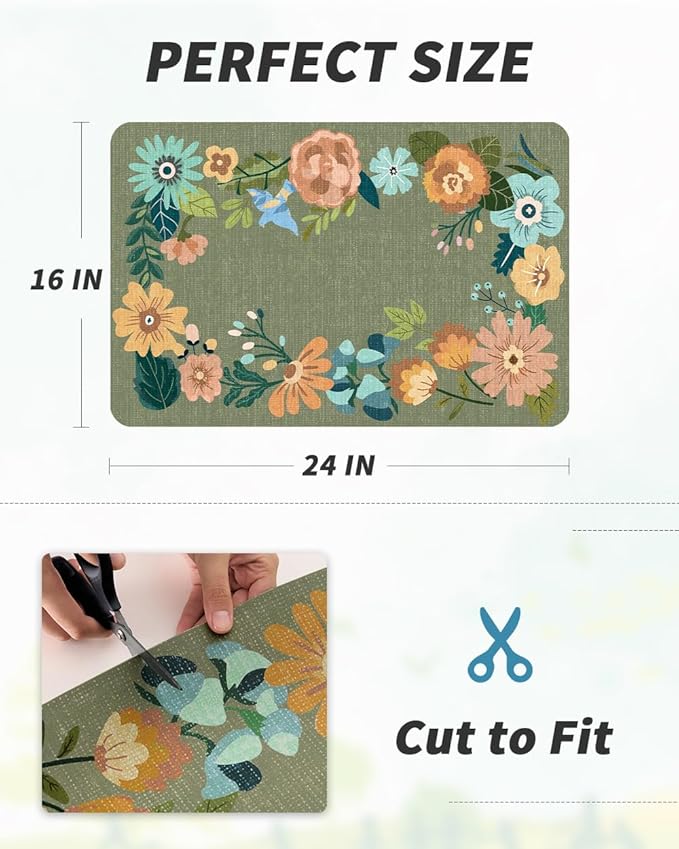 AMOAMI Coffee Mat - Hide Stain Rubber Backed Absorbent Dish Drying Mat for Kitchen Counter - Bar Accessories Fit Under Coffee Maker, Espresso Machine, Dish Rack - Floral Green 16x24 - Image 7