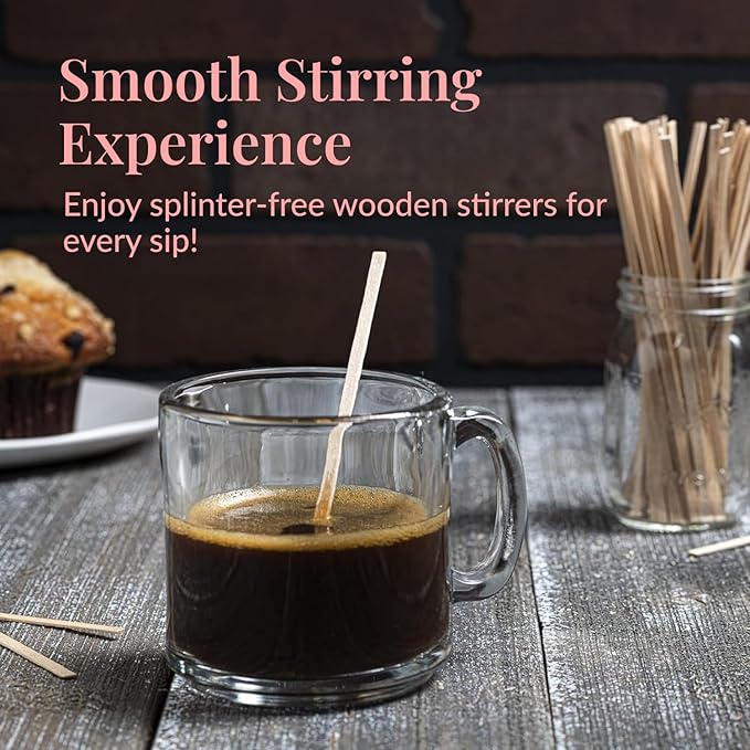 1000 Wooden Coffee Stirrer by Prestee - Disposable 5.5 inches Long Wooden Stir Sticks for Coffee and Cocktails - Smooth, Splinter-Free Beverage Mixers - Ideal for Cafe, Bars and Drink Stations - Image 2