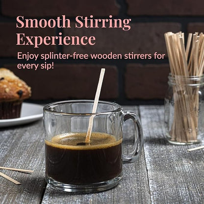 1000 Wooden Coffee Stirrer by Prestee - Disposable 5.5 inches Long Wooden Stir Sticks for Coffee and Cocktails - Smooth, Splinter-Free Beverage Mixers - Ideal for Cafe, Bars and Drink Stations - Image 2