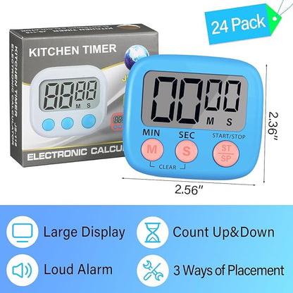 Leumoi 24 Pcs Digital Kitchen Timers Bulk Small Magnetic Timer On/Off Switch Minute Second Count up Countdown Loud Alarm for Classroom Cooking Baking(Blue) - Image 2