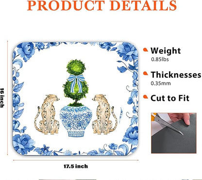 Chinoiserie Dish Drying Mat - Blue And White Porcelain Dish Drying Mat,Chinoiserie Leopard Drying Mat For Kitchen Counter,Coffee Bar Mat,Vintage Chinoiserie Drying Mat,16x17.5 Inch