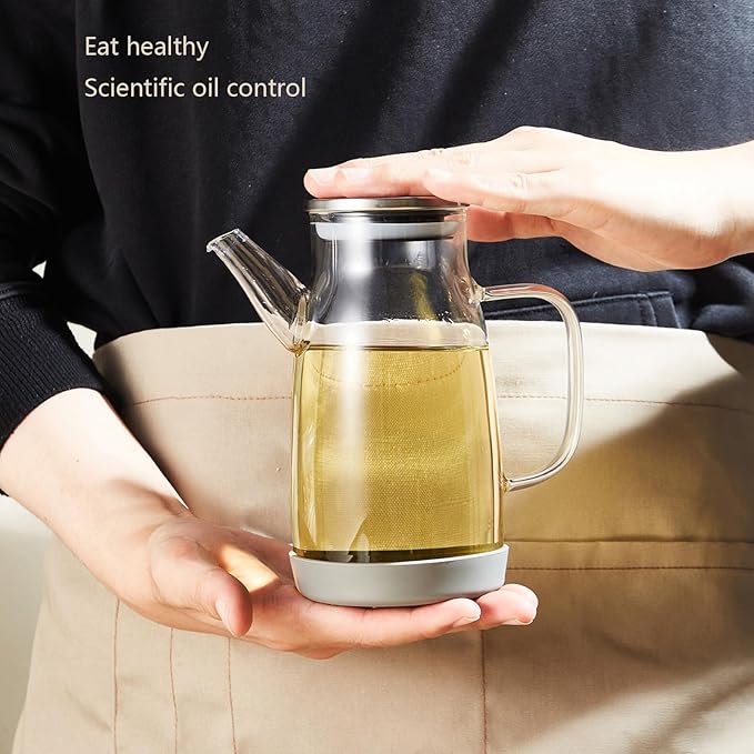 Glass Olive Oil Bottle, Olive Oil Dispenser Bottle for Kitchen, Vinegar Dispenser Bottles, 20oz Cooking Oil Condiment Containers with Drip Free Spout and Non Slip Bottom