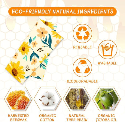 Beeswax Wrap, 9 Pack Eco-Friendly Beeswax Wraps for Food Storage, Organic, Sustainable, Beeswax Food Wraps, Zero Waste Reusable Food Wrap Beeswax Paper 1L, 3M, 5S Plants Pattern Sandwich Wrappers - Image 2