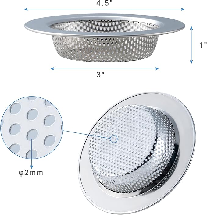 Honmein 2 Pcs Sink Strainer for Most Kitchen Sink Drain Basket, Upgraded Double-Layer Safe Design Kitchen Sink Strainer (Outer Diameter 4.5 Inch) - Image 4