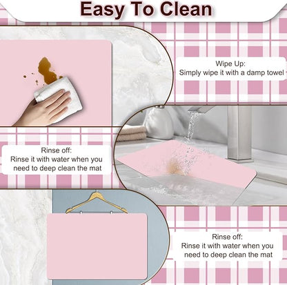 Dish Drying Mat for Kitchen, 16'' x 24'' Coffee Bar Mat for Countertops, Coffee Station Pad Mats with Non-slip Rubber Backed, Absorbent Dish Dying Mat for Kitchen Counter, Pink