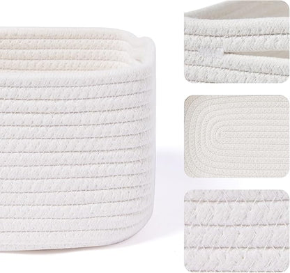MiniArk Small Storage Baskets for Organizing | Closet Organizer Bins | Shelf Toy Basket | Woven Rope Baskets | Cube Decorative Box | Shallow Basket | 13x8.5x5.1” | 3 Packs Off White