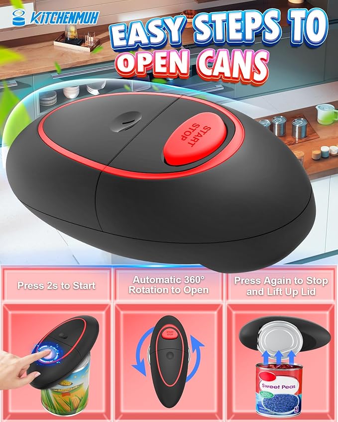 One Touch Electric Can Opener Fits Almost All Can Sizes for Seniors with Arthritis, Hand Held Battery Operated Can Opener with Smooth Edge, Food Safe Kitchen Gadgets Automatic Can Opener for Kitchen - Image 2