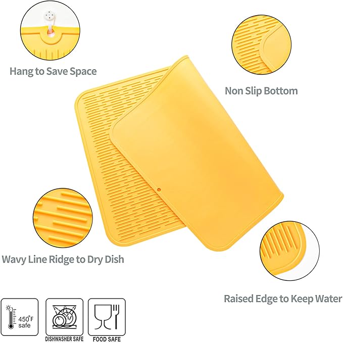 MicoYang Silicone Dish Drying Mat for Multiple Usage,Easy clean,Eco-friendly,Heat-resistant Silicone Mat for Kitchen Counter or Sink,Refrigerator or Drawer Liner Yellow 4XL 32 inches x 18 inches - Image 4
