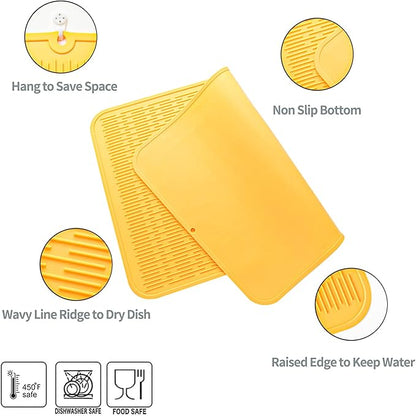 MicoYang Silicone Dish Drying Mat for Multiple Usage,Easy clean,Eco-friendly,Heat-resistant Silicone Mat for Kitchen Counter or Sink,Refrigerator or Drawer Liner Yellow 4XL 32 inches x 18 inches - Image 4