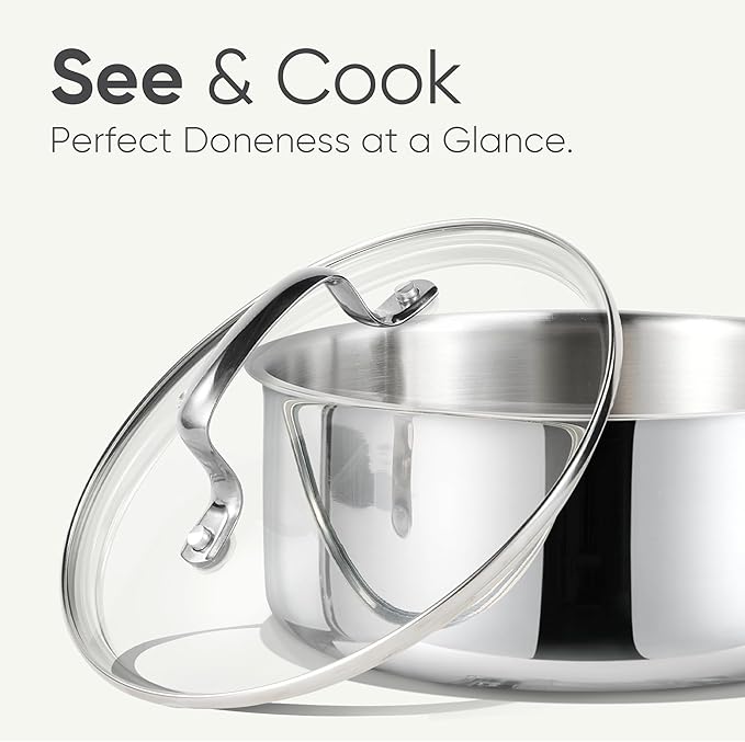 CAROTE 1.5Qt Stainless Steel Saucepan, Non-Toxic 3-Ply Stainless Steel Cookware Set with Lids, Small Kitchen Pots, Oven Safe, Compatible with Induction, Ceramic, Gas - Image 4