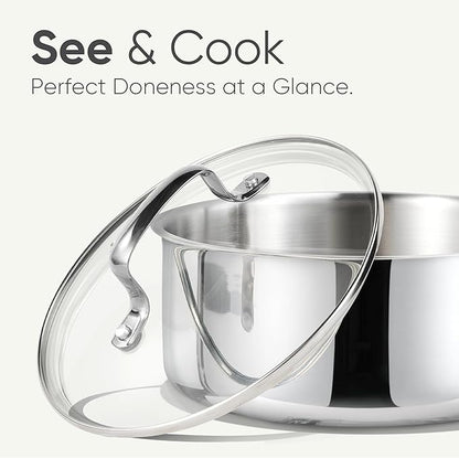 CAROTE 1.5Qt Stainless Steel Saucepan, Non-Toxic 3-Ply Stainless Steel Cookware Set with Lids, Small Kitchen Pots, Oven Safe, Compatible with Induction, Ceramic, Gas - Image 4
